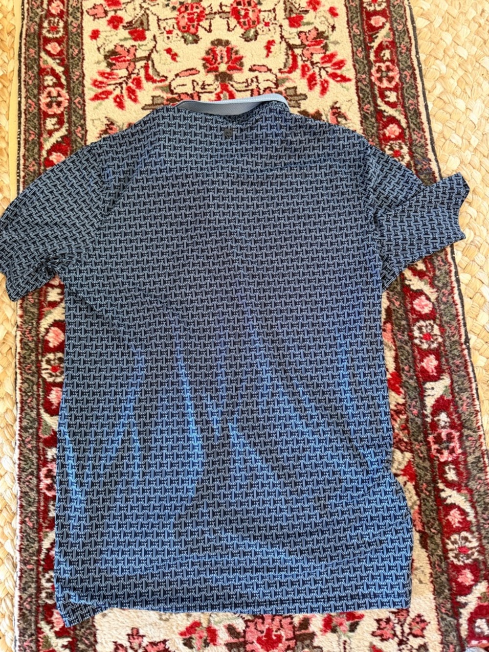 Greyson Navy Geometric Polo with Light Blue Collar - Picture 8 of 11